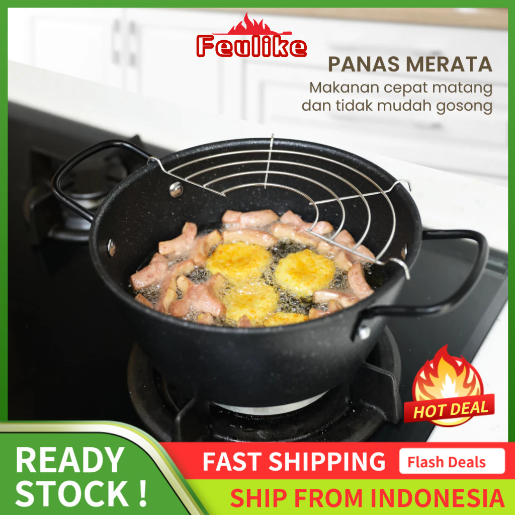 Wajan Penggorengan 24cm 22 cm Dengan Rak Tirisan Deep Fryer Pot Panci Penggorengan