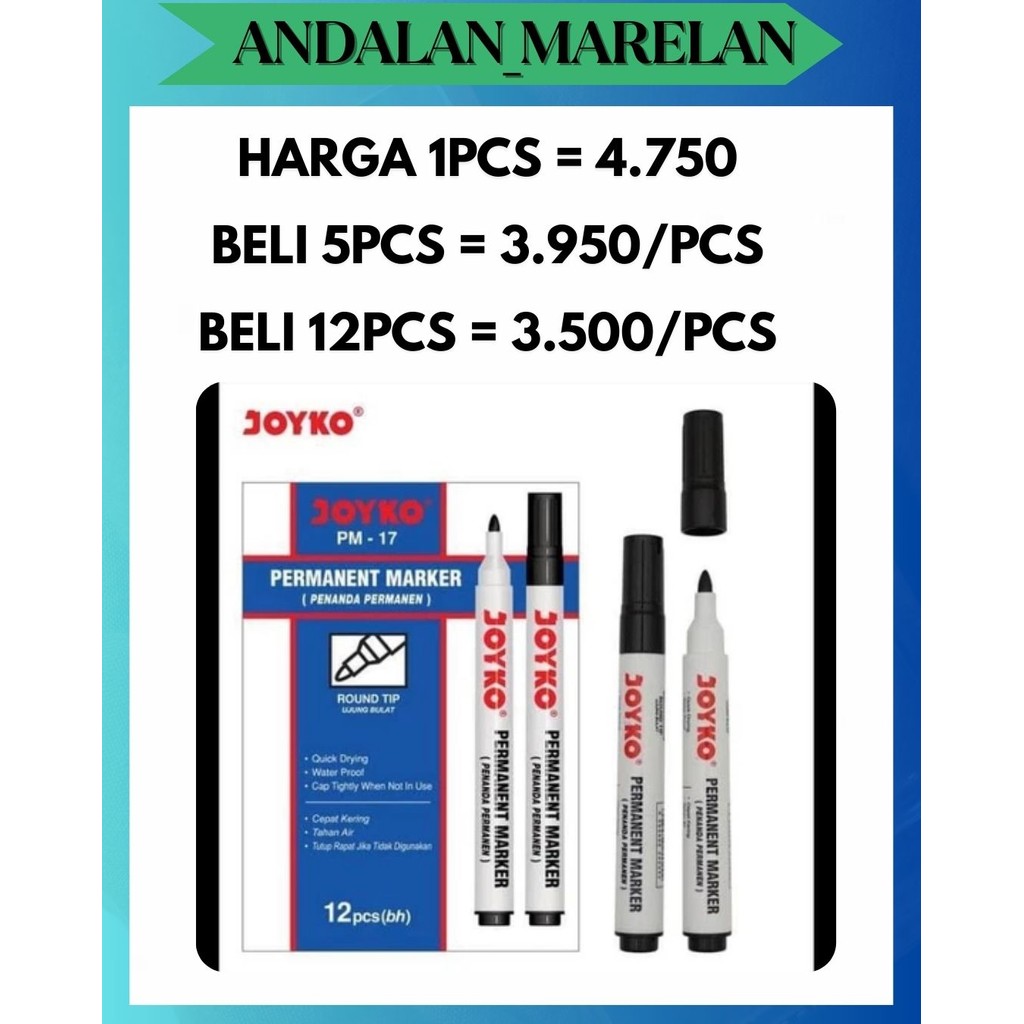 

AM SPIDOL PERMANET JOYKO PM-17 PM17 HITAM PERMANENT MARKER ROUND TIP PATEN KALI