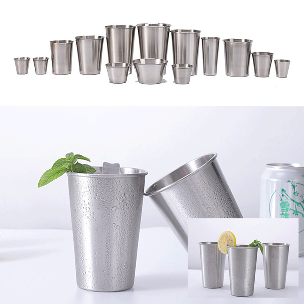 1Set 4Pcs 30 Ml / 70 Ml / 160 Ml Gelas Mini Sloki Stainless Steel Leather Pouch Sloki Dengan Leather