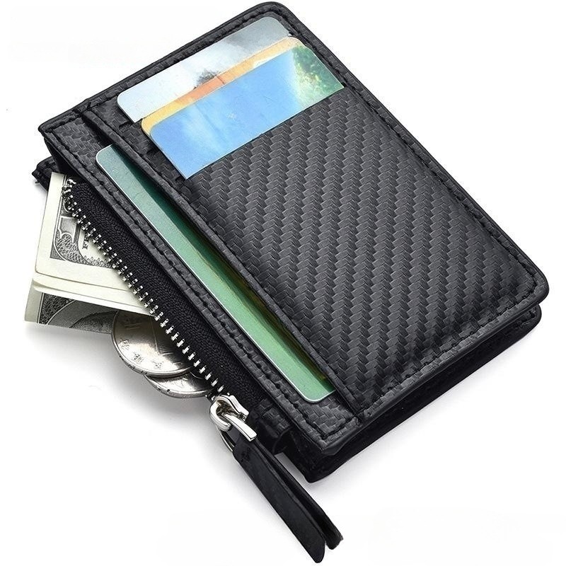 

Men's Slim Minimalist Front Pocket Wallets Zipper Credit Card Holder Portable Leather Wallets
