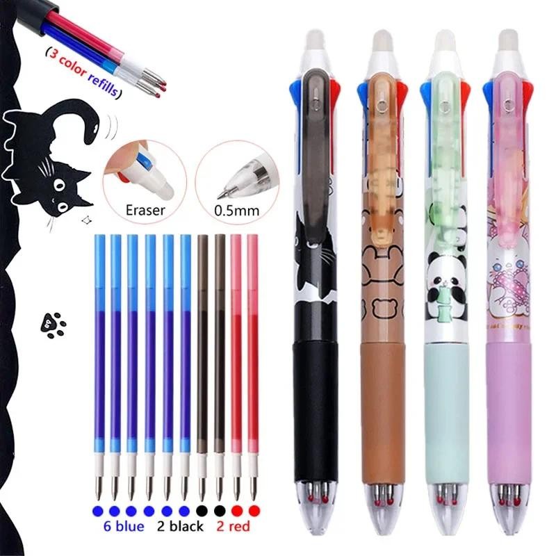 

11pcs/Set 3in1 Erasable Ballpoint Gel Pen Cat Bear Panda White Cat 0.5Mm BlackBlue Red Multicolor Pen Washable Handle Stationery