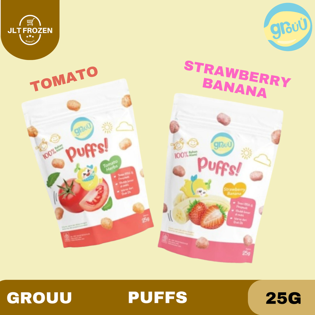 

Grouu Puffs Snack 25g / Rasa Strawberry Banana / Tomaato Herbas / Camilan Baby 8 Bulan/ Cemilan Bayi / Snack Sehat