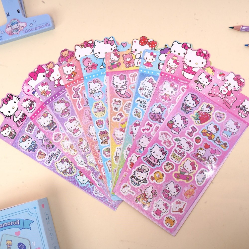 

20Pcs Cute Sanrio Hello Kitty Laser Stickers for Photo Albums Frame DIY Crafts Poster Decoration Scrapbook Planners Kids Toys
