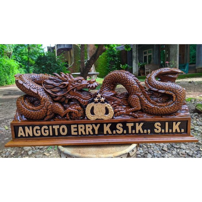 PAPAN NAMA / Papan Nama UKIR PATUNG NAGA / Papan Nama Meja / Ukir CJ646