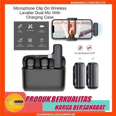 Mic Clip On Wireless / Mic Wireless 2 Microphone Plug & Play Untuk Hp PC Zoom Youtube Vlog Live
