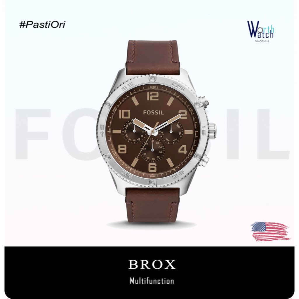 Jam Tangan Pria Besar Brox Multifunction Brown Leather Strap Original BNIB 50mm