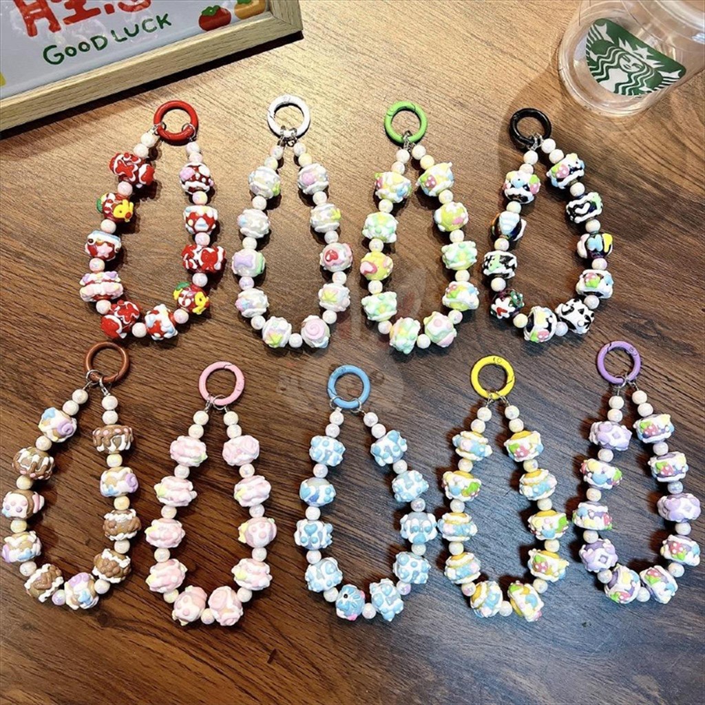 Fastword_ Kyeopta Gantungan Strap Cloud Pita Love Motif Beads Phone Charm Gantungan Kunci Tas Gaya
