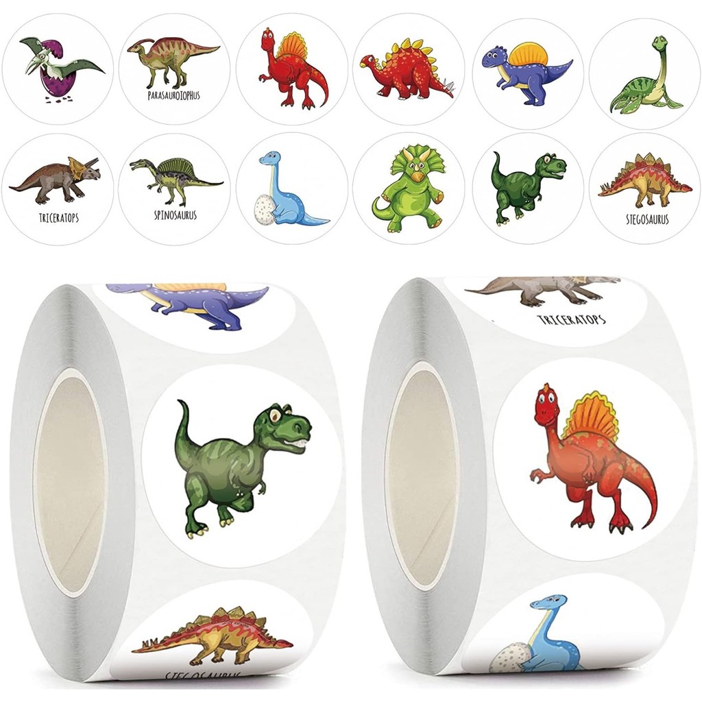 

100-500pcs 1'' Round Dinosaur Stickers for Kids Teacher Reward Stickers School Supplies Animal Incentive Roll Sticker for Home