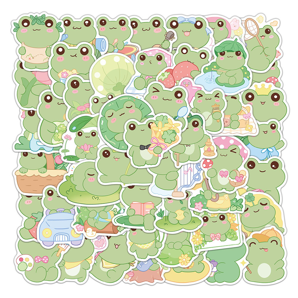 

50PCS Vitality Frog Stickers Cute Green Frog Exquisite Handbooks Material Phone Cases Laptop Suitcases Water Cups Waterproof