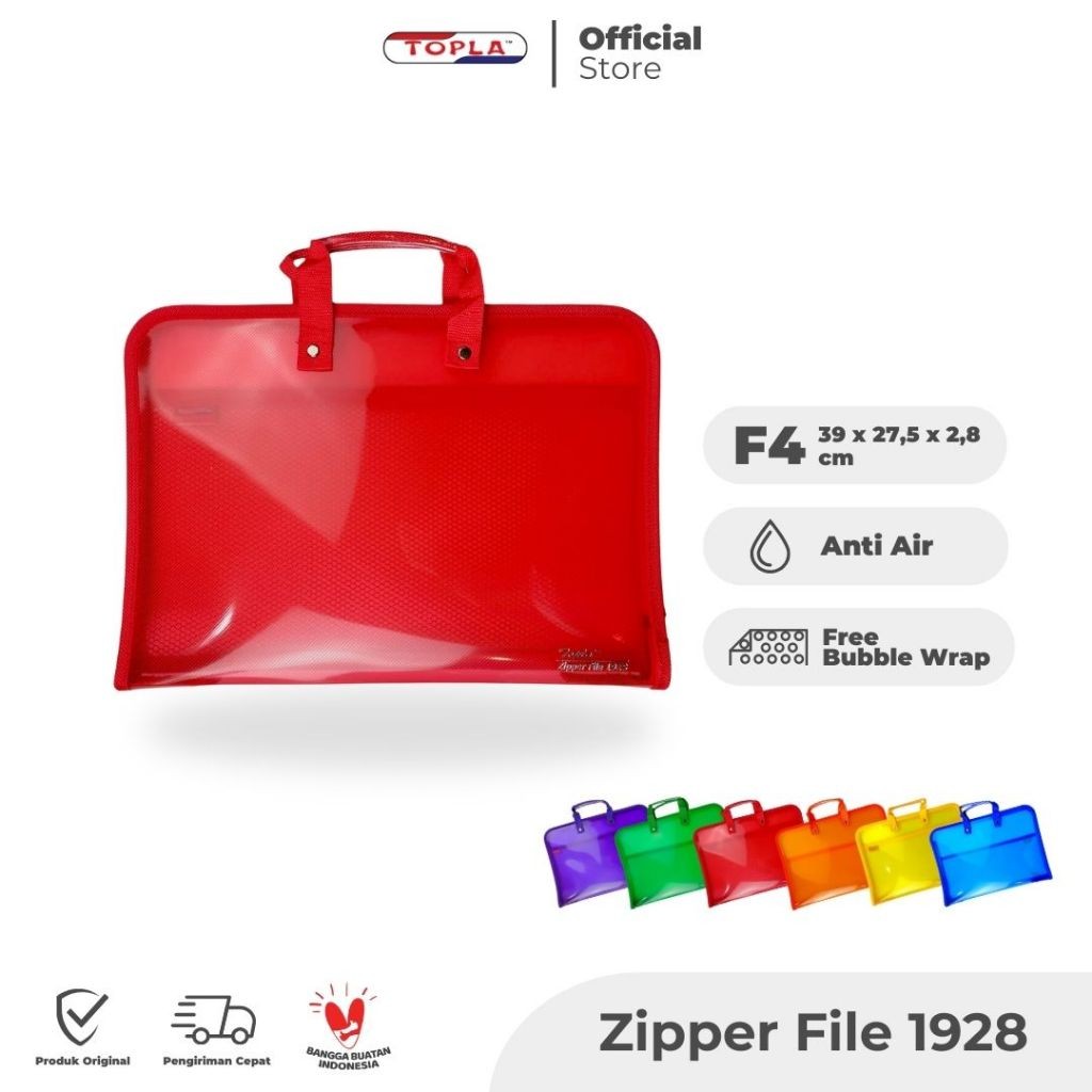

Zipper File 1928 map dokumen kertas model tenteng beresleting ukuran folio warna solid Topla