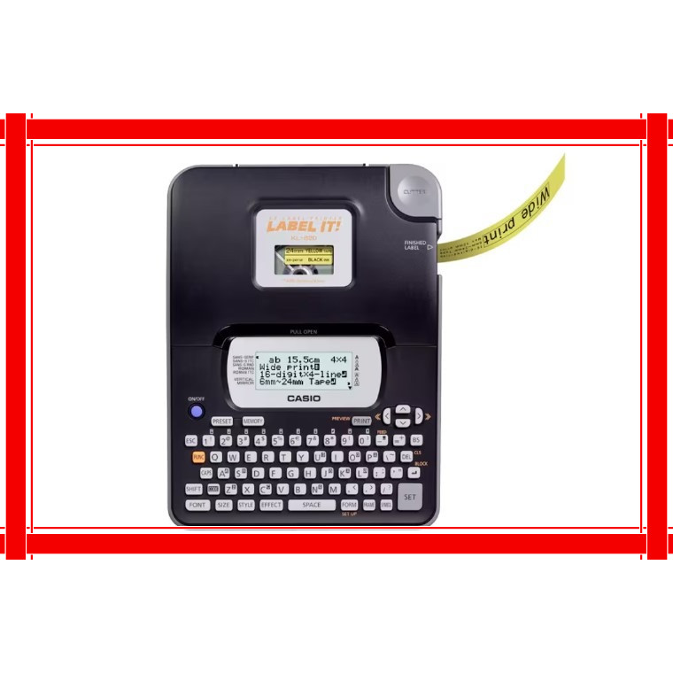 

Casio KL-820 Label Printer – Layar LCD 3 Baris 16 Digit, Print Tape 6-24 mm, 60 Desain & Barcode