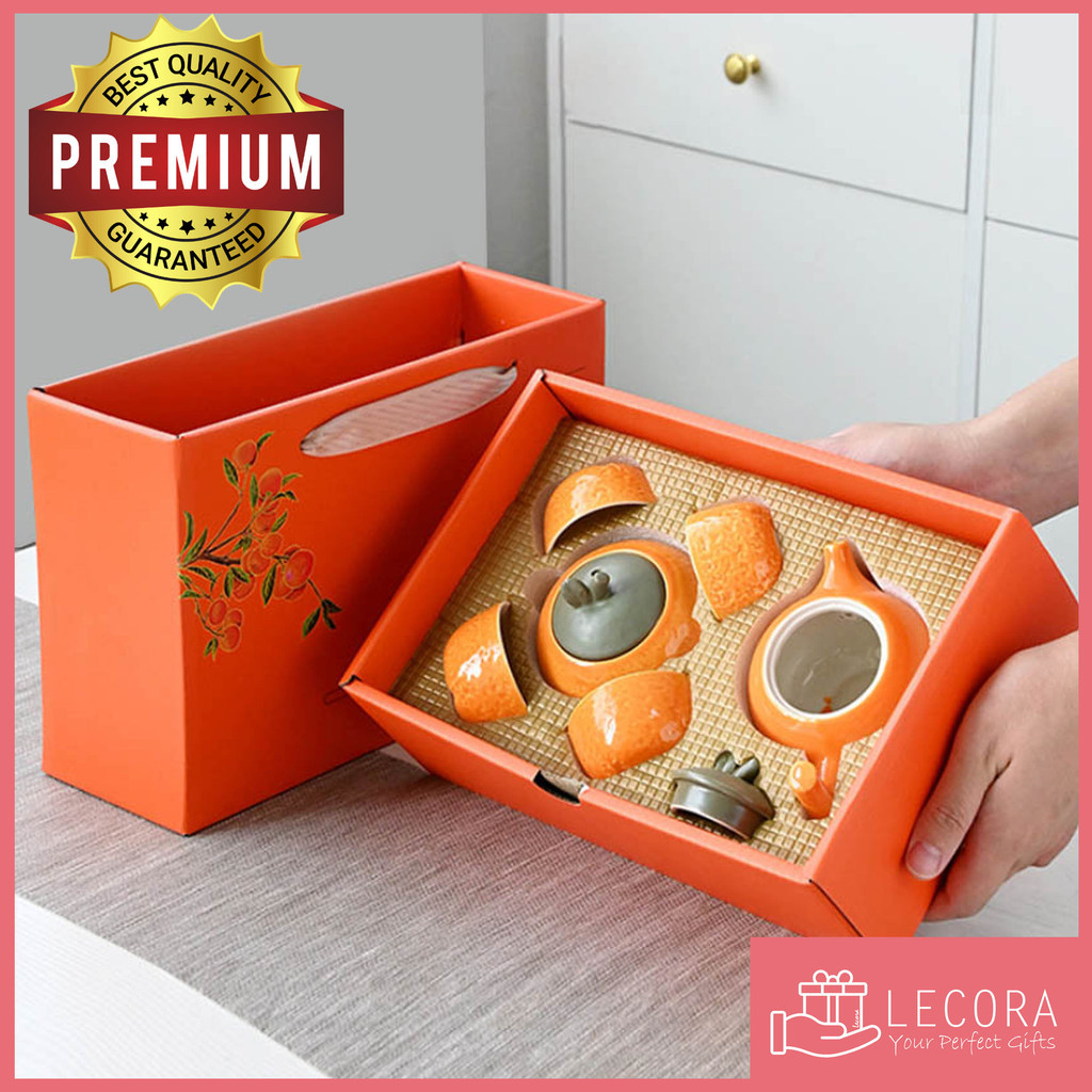

[LECORA] Hampers Kado Hadiah Gift Japanese Ceramic Keramik Teaset Teapot Teko Cangkir Orange Teaset isi 4 cup + 1 teapot + 1 Wadah Teh Tea Storage