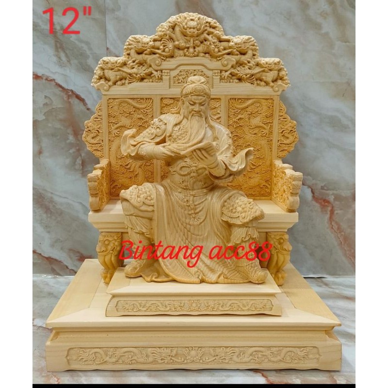 patung dewa kwan kung/ kwan kong / guan yu / kwan te - 9 naga -12 inch - kayu