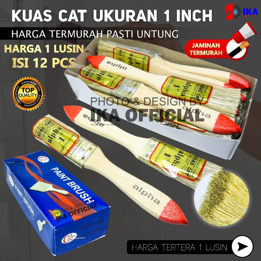 kuas cat gagang kayu 1 inchi 1box 12pcs koas cet 1lusin / kuas cat 1 inchi 1Lusin kuas gagang kayu g