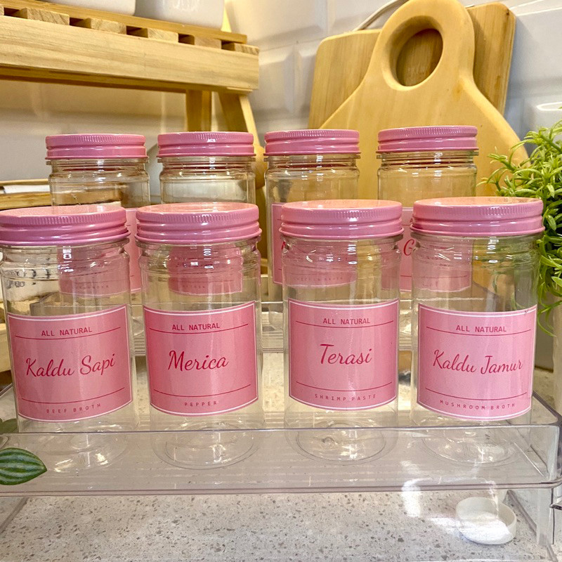 Toples Bumbu Dapur 200ml Pink Alumunium Free Label Stiker Vinyl