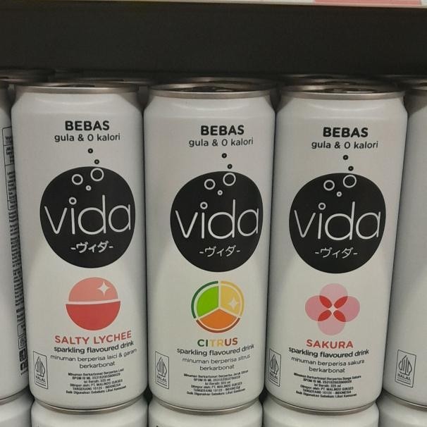 

Vida Sparkling Flavoured Drink Minuman Bebas Gula 325ml Rasa Salty Lychee / Citrus / Sakura