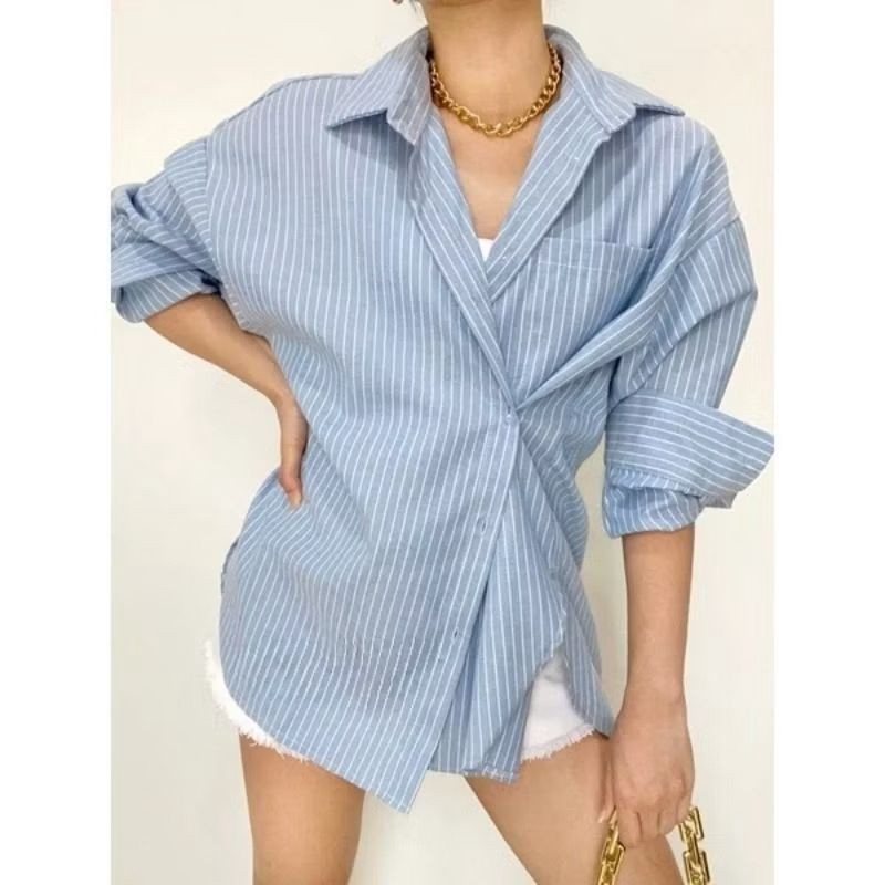 OXFORD Kemeja Wanita Katun Salur