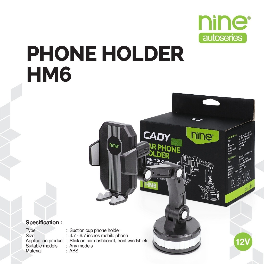 PHONE HOLDER SUCTION CUP AUTOMATIC LOCK 360° 4 IN 1 UNIVERSAL BLACK CAR CADY HM6 - NINE OPTIMUS