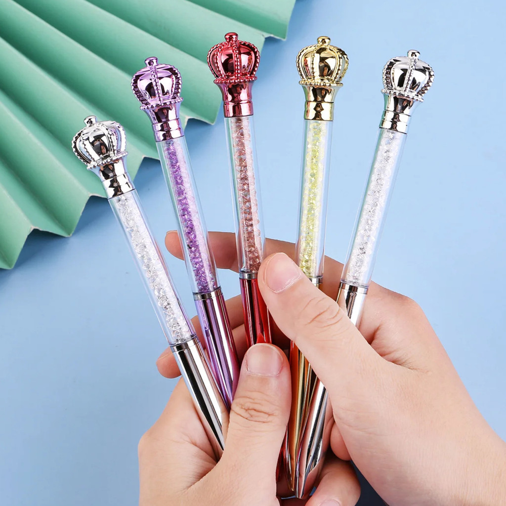 

5Pcs/Lot Creative Crystal Crown Ballpoint Pen Blue Black Ink Rotating Pens for Writing Student School Stationery Office Supplies