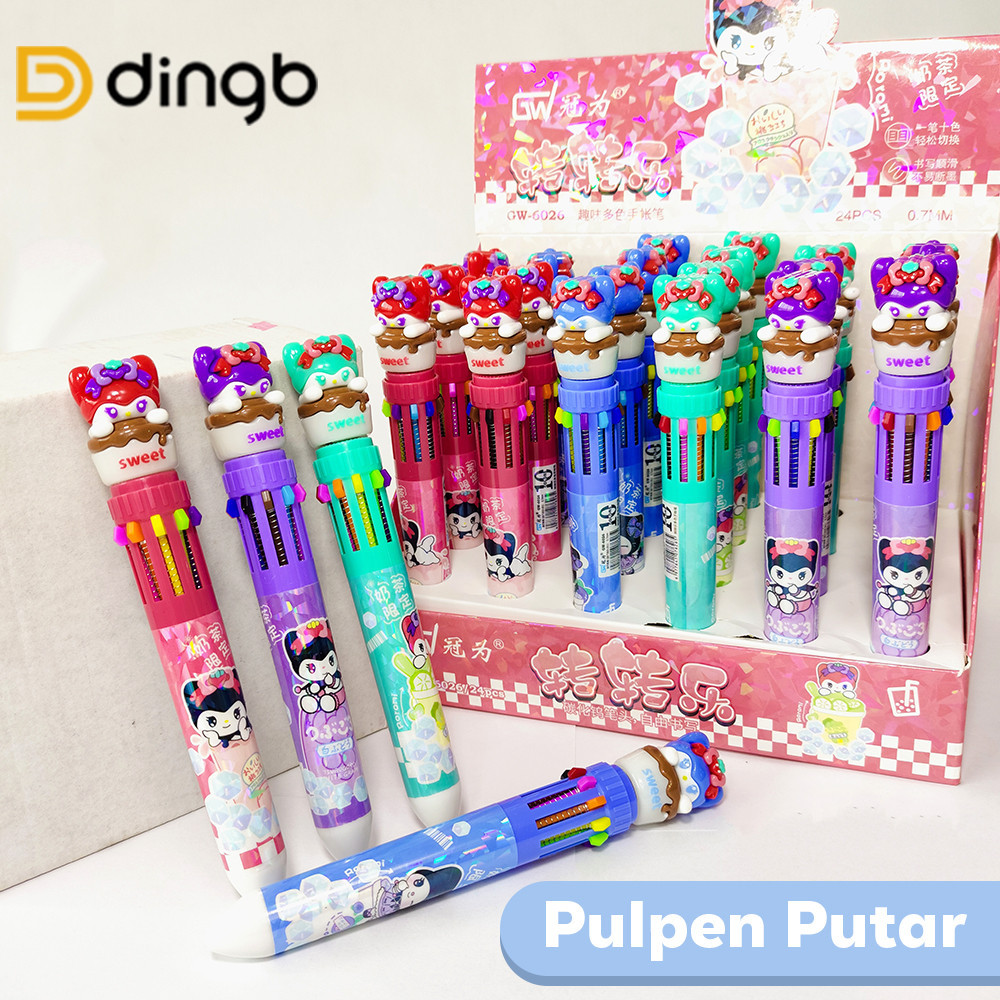 

DINGB Pulpen 10 Warna Kuromi Lucu Bisa Diputar – Bolpen Anak Sekolah 3D Imut GW-6023