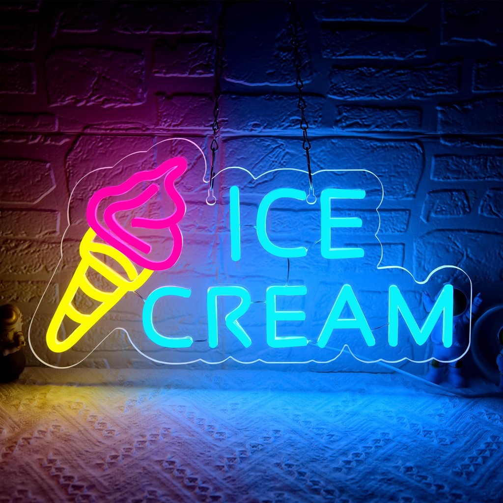 Ice Cream Neon Sign for Wall Decor Dimmable Ice Cream Led Neon Sign for Ice cream Shop Birthday Part