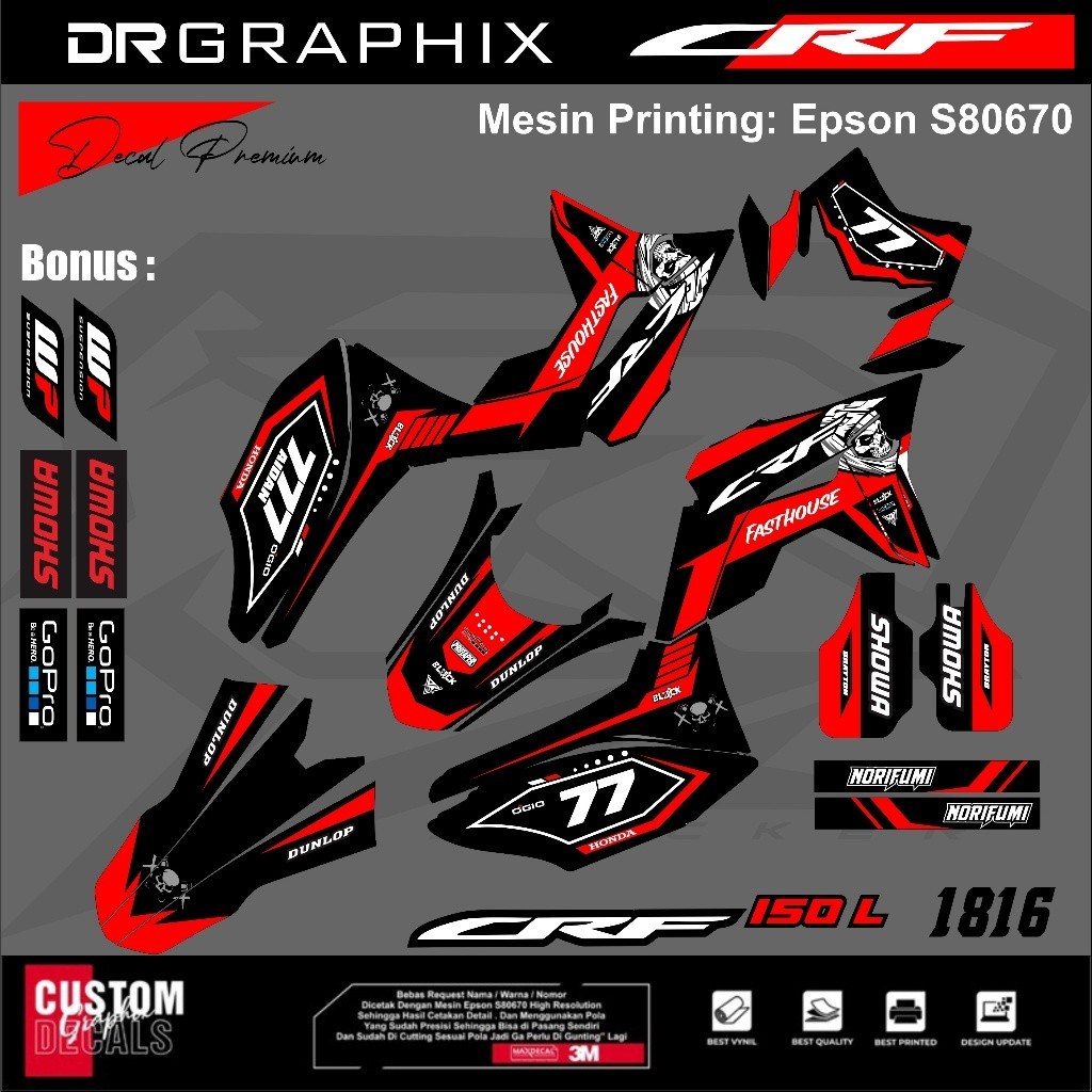 decal crf 150 l hologram lis variasi desain racing minimalis grafis stiker crf 150l full body