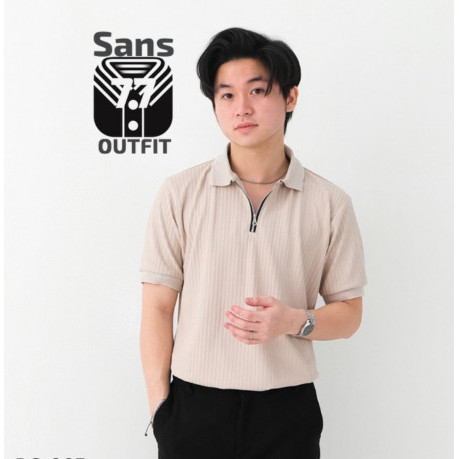 Baju Kaos Polo Shirt Pria Resleting Knit Distro - Cream - M