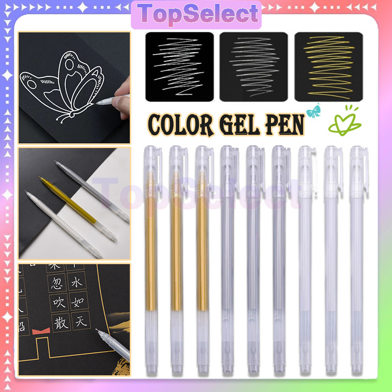 

1 Pcs Metalic Pena Gel Warni /Pena Glitter Metalik 0.8mm Pulpen Warna Warni/ Ballpoint Gel Glitter Metalik Silver, Gold, Whte/Color Gel Pen Gold , Silver , White/Putih/Emas/Silver Gel Ink Pen