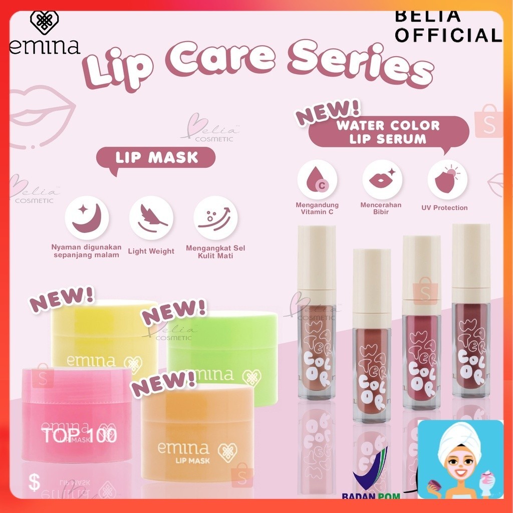 [ML] EMINA LIP MASK SLEEPING MASK & WATERCOLOR LIP SERUM | LIP MASK | LIP SERUM | PERAWATAN BIBIR | 