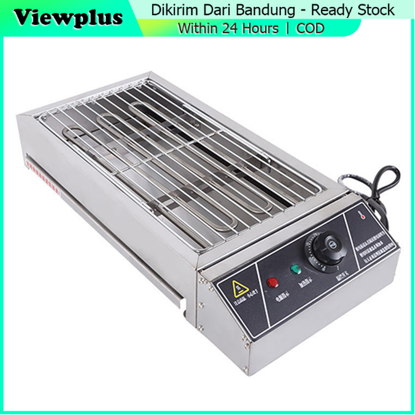 Panggangan BBQ Grill Listrik Besar Stainless Steel Kompor Alat Pemanggang Sate Daging Sosis Listrik 