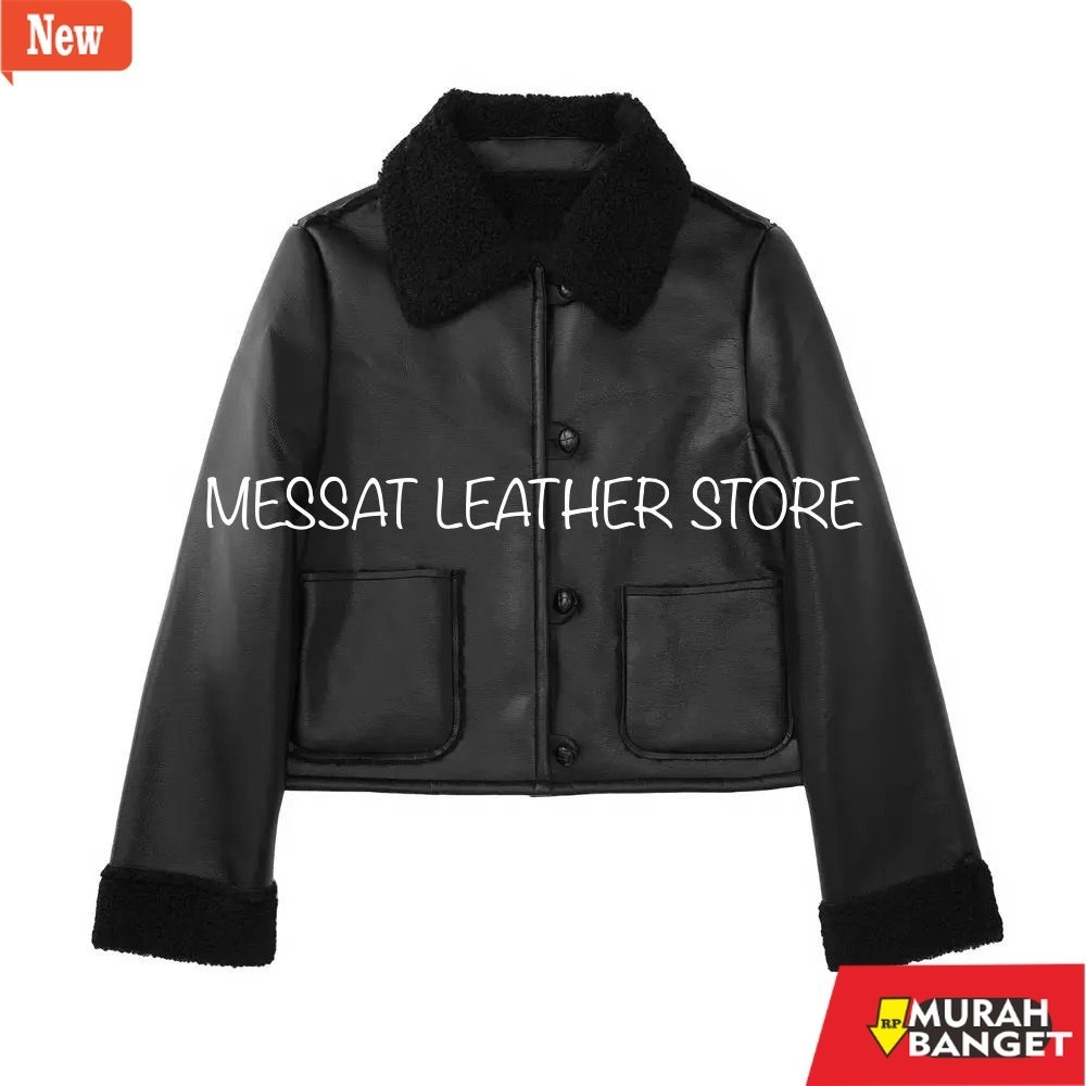 jaket kulit wanita hijab MESSAT STORE Jaket Kulit Sintetis Wanita Model Crop | Jaket Semi Kulit Wani
