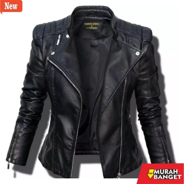 jaket kulit wanita hijab Jaket Wanita Kulit Sintetis Bikers Motor
