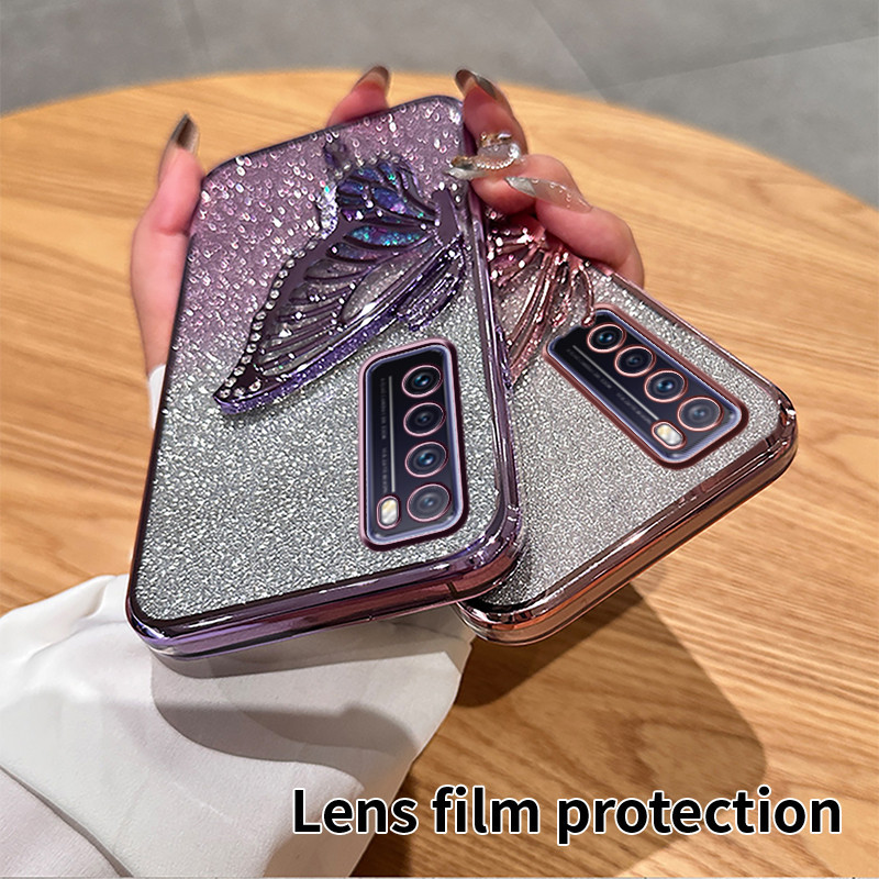 Phone case casing Huawei Nova 7 / Nova 7 SE / Nova 7i Back cover with diamonds butterfly holder Stan