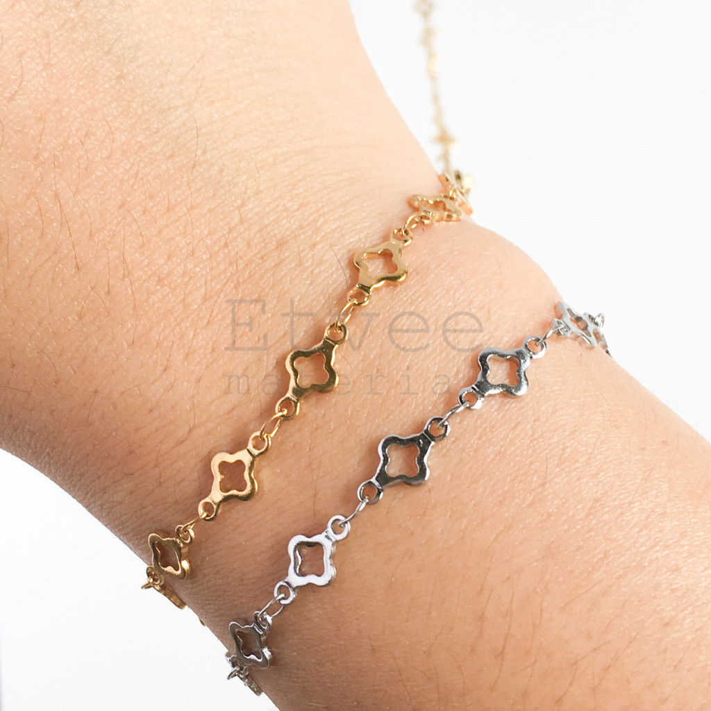 (METERAN) Rantai kalung gelang clover chain stainless steel titanium anti karat