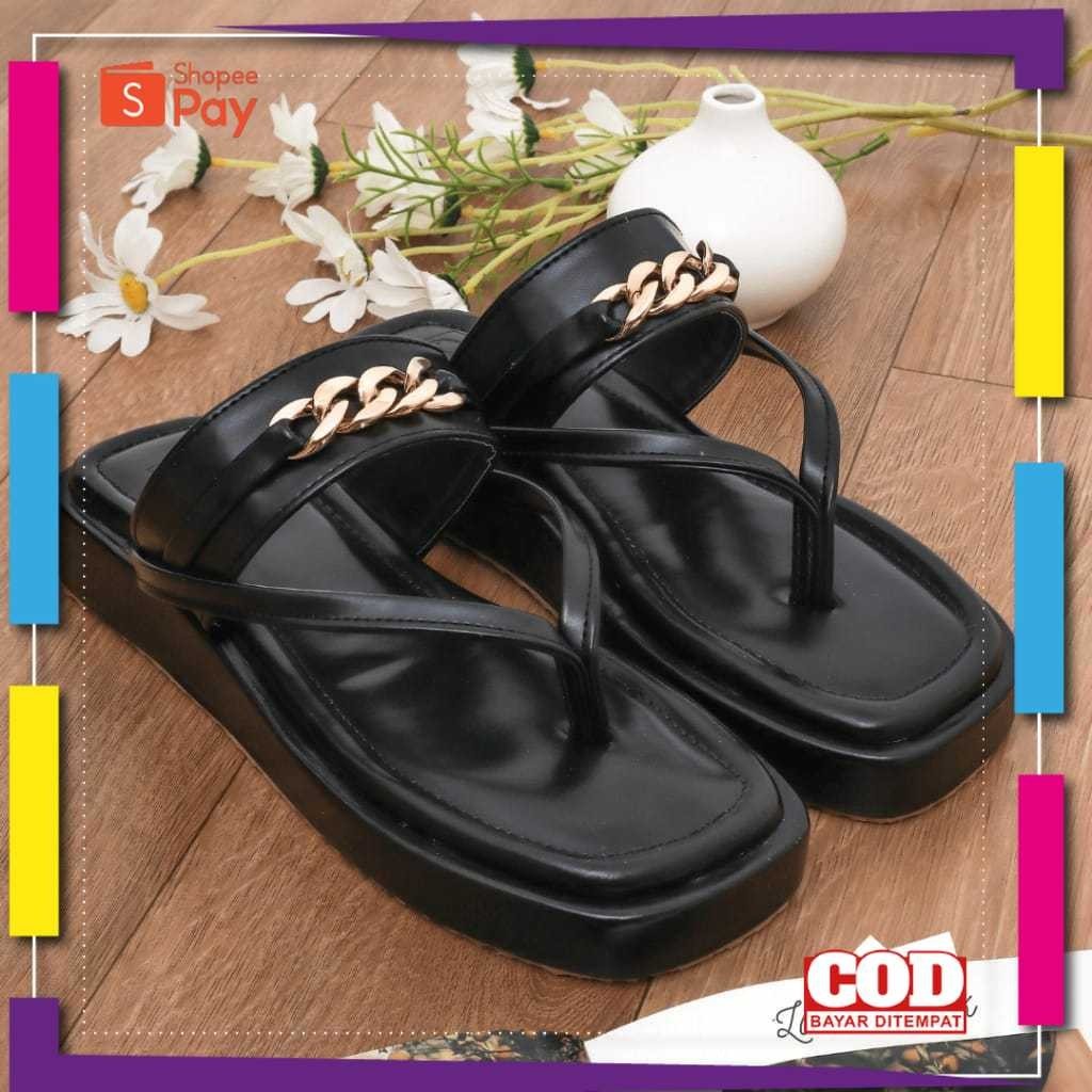[PREMIUM ORIGINAL] Sandal Wanita Model Terbaru Jepit Variasi Rantai Empuk