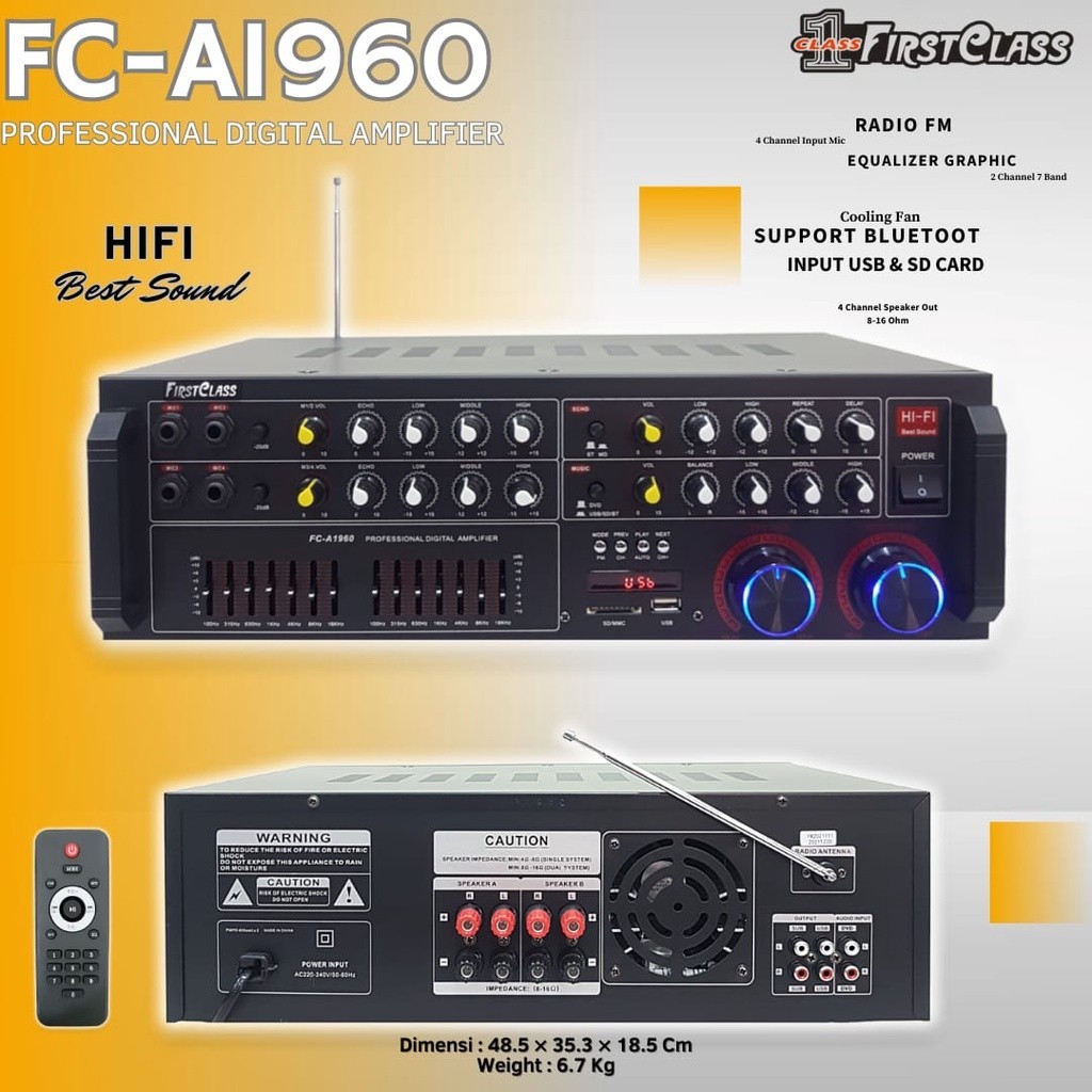 Ampli First Class FCA 1960 | Equalizer pasang sd 4 speaker FC A1960