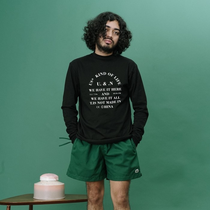 UNKL347 Kaos Longslevees Katun Kaos Lengan Panjang Motif Hitam DOXA