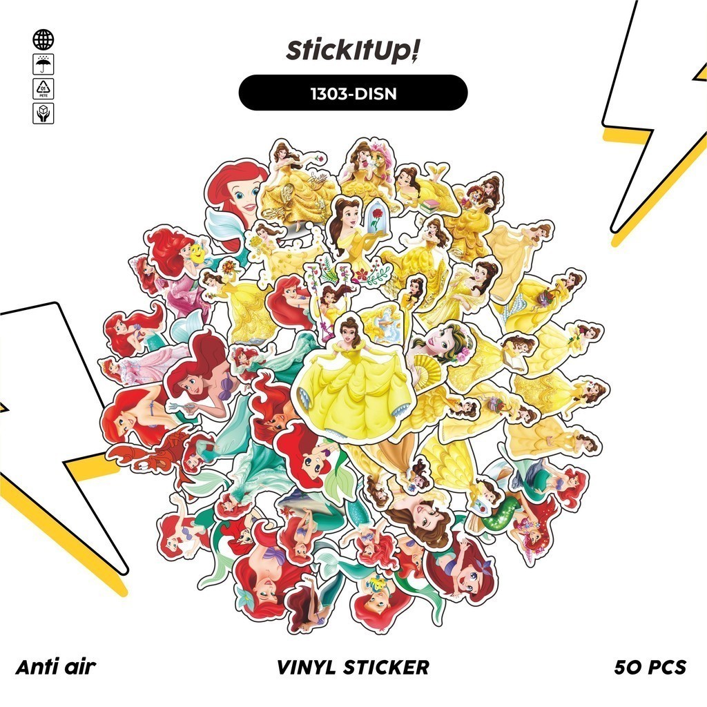 

COD✨ 100 Pcs Stiker Disney Princess Ariel & Belle Lucu Anti Air Untuk Dekorasi Notebook Sepeda Skateboard Handphone DIY