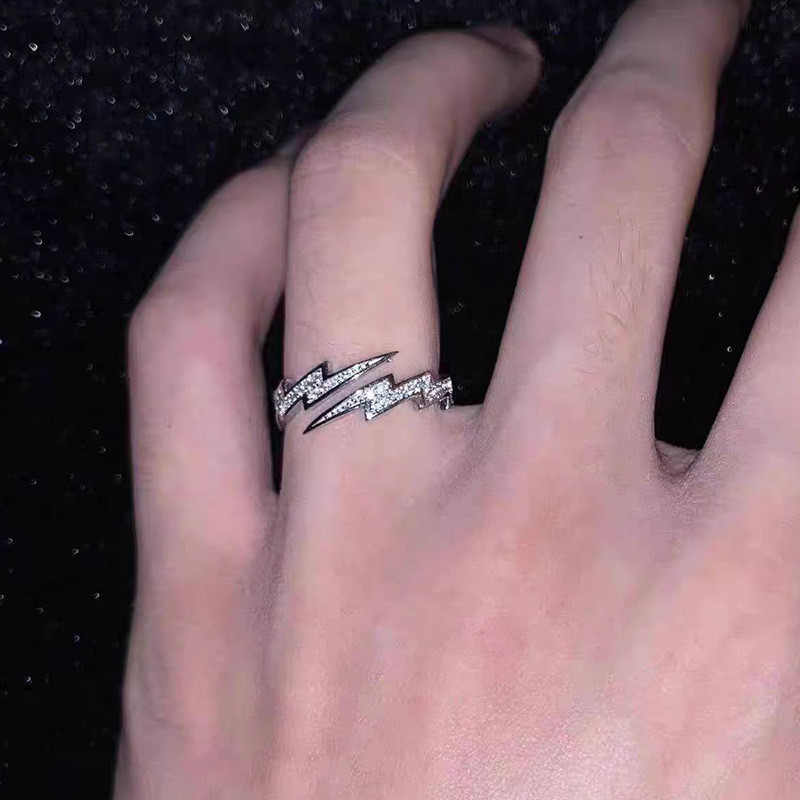COD Cincin Berlian Petir Terbuka Petir Gaya Hip Hop Cincin Desain Ceruk Cincin Punk Pria Wanita Pasa