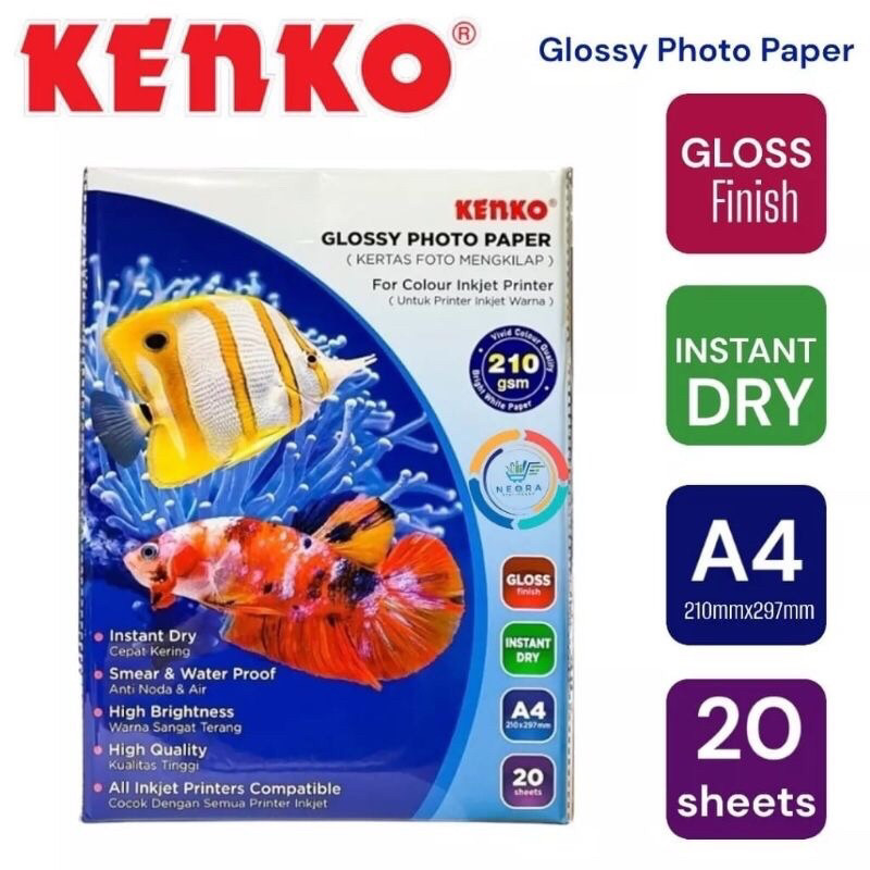 

Glossy Photo Paper A4 210 GSM KENKO / Kertas Foto Mengkilap (Untuk Printer Inject Warna)