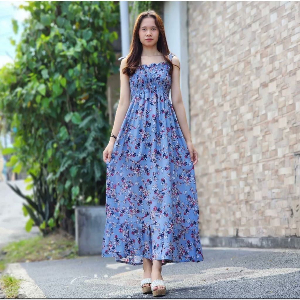 CASHA - ZPF MIDI DRESS FLOWER WANITA MONA / CANDAKENSI DRESS TALI / OOTD Kasual Wanita Kekinian / Lo