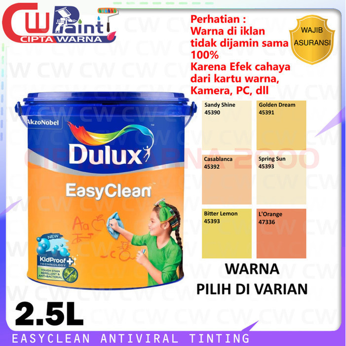 Dulux Easy Clean Tinting Cat Tembok Dinding Interior Anti Noda Yellow Kuning Orange Oren 2.5 Liter