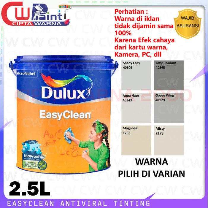 Dulux Easy Clean Tinting Cat Tembok Dinding Interior Anti Noda Grey Abu-Abu 2.5 Liter