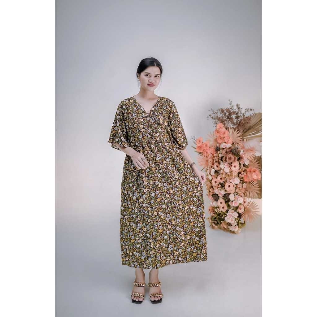 BAJU DASTER DRESS KIMONO PIYAMA WANITA TALI SAMPING KANAN KIRI BUSUI BUMIL KANCING MOTIF BUNGA MODEL
