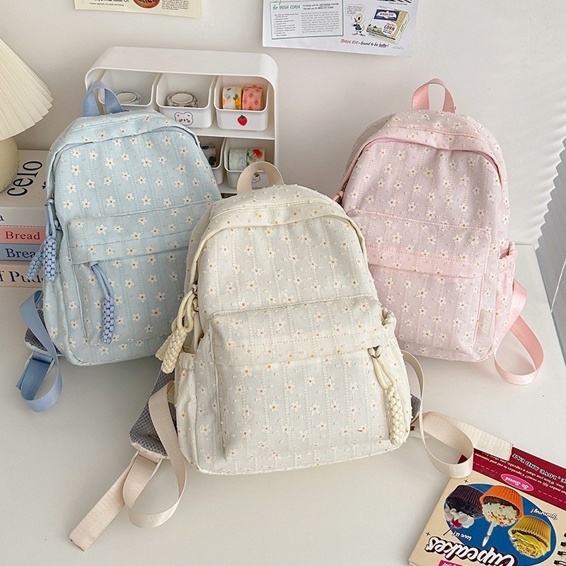 Ransel Ukuran Kecil Gaya Jepang Tas Punggung Gadis Muda Bunga Segar Gaya Bepergian dan Belanja Tas S
