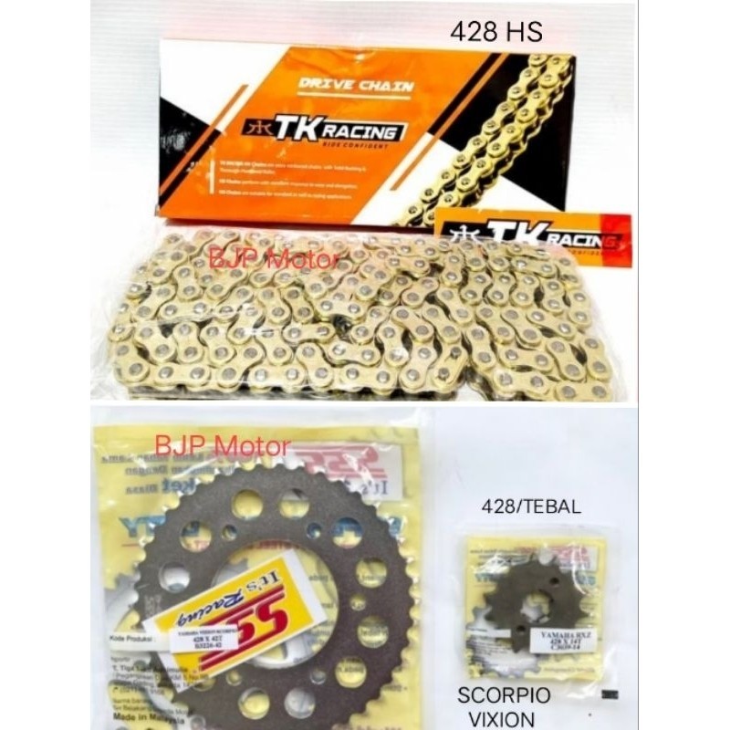 Gear Set SSS 428 Scorpio/Z + Rantai TK RACING 428 GOLD 120L + Gir Depan SSS (14/15/16) Belakang SSS/