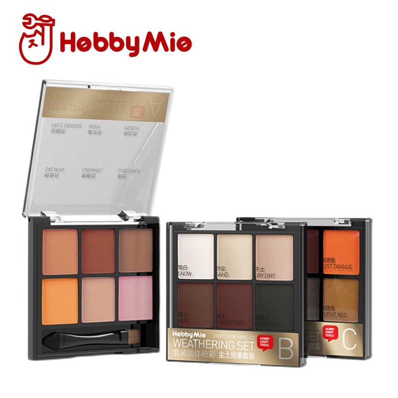 

HOBBY MIO HWS-01/02/03 Weathering Set with Applicator Brush Skin/Dust/Chipping&Rust 6-Color Aging Effect Model Coloring Tools