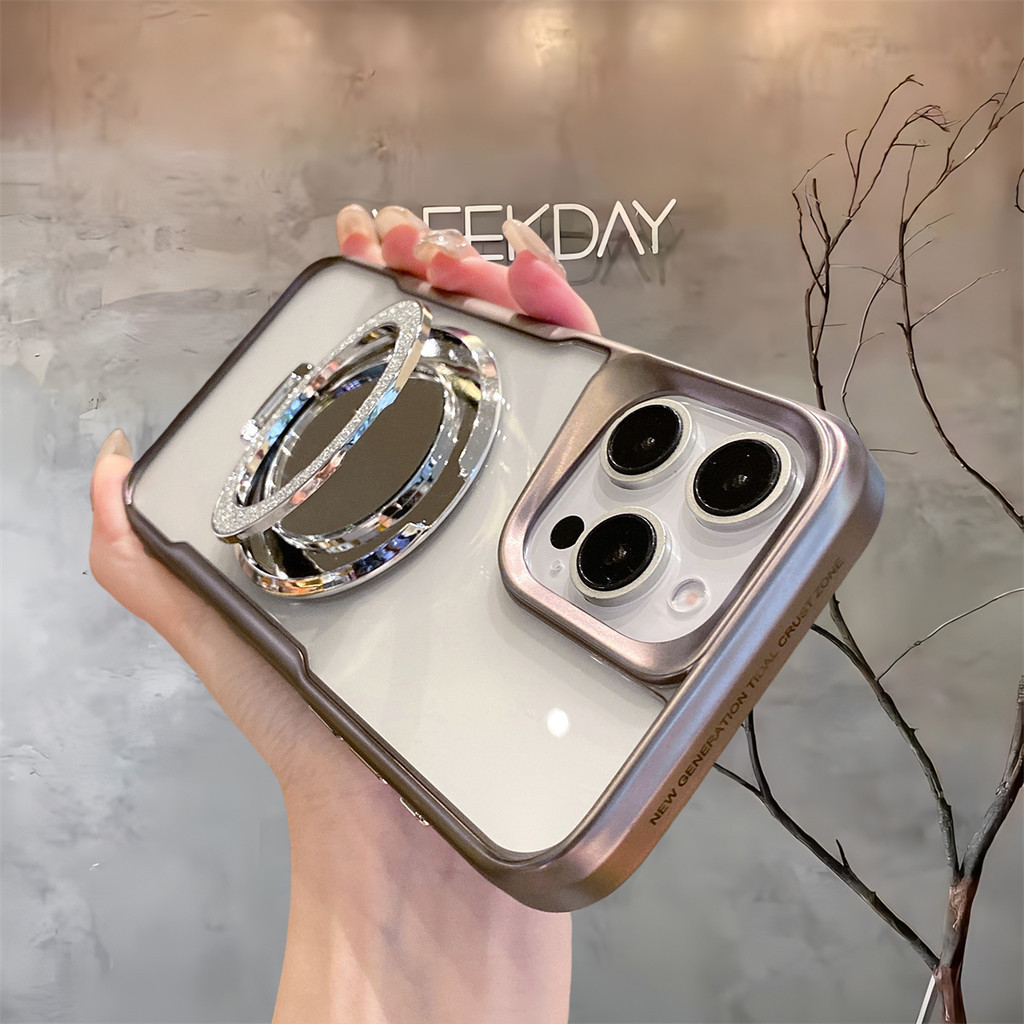 Shockproof Armor Makeup Mirror Holder Magnetic Phone Case for iPhone 15 Pro Max 14 13 12 11 Pro Max 