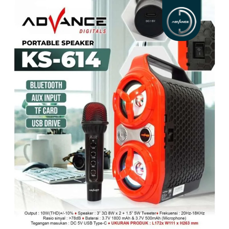 ADVANCE SPEAKER PORTABLE BLUETOOTH WITH MICROPHONE WIRELESS KS-614