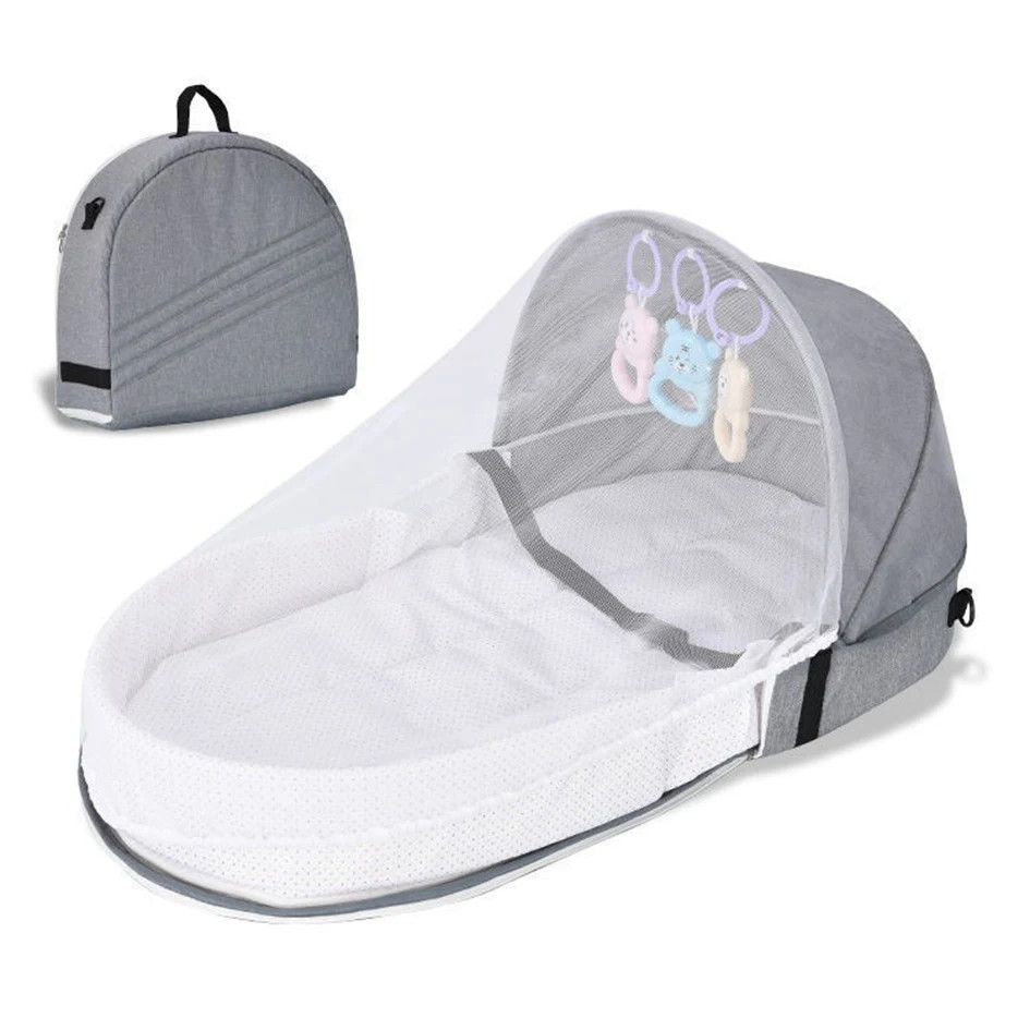 Baby Bed Folding Portable Baby Crib with Net and Awning Baby Nest Portable Baby Bed for Camping Infa